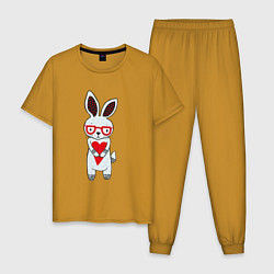 Пижама хлопковая мужская Зайчонок с сердечком, цвет: горчичный