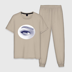Пижама хлопковая мужская Женский глаз в монохромной гамме, цвет: миндальный