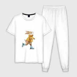 Пижама хлопковая мужская Кролик на коньках, цвет: белый
