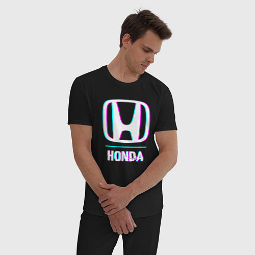 Мужская пижама Значок Honda в стиле glitch / Черный – фото 3