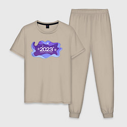Пижама хлопковая мужская Новый год 2023 объёмный арт, цвет: миндальный