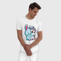 Пижама хлопковая мужская Кролик и единорог, цвет: белый — фото 2