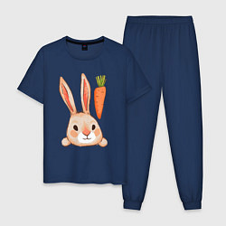 Пижама хлопковая мужская Заяц с морковкой, цвет: тёмно-синий