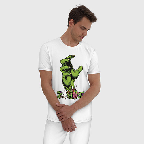 Мужская пижама Zombie green hand / Белый – фото 3