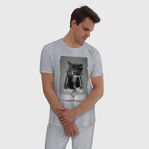 Мужская пижама Котёнок в бокале / Меланж – фото 3