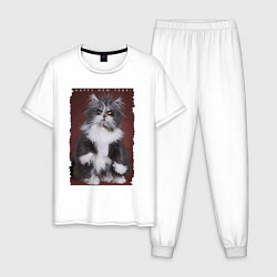 Пижама хлопковая мужская Happy New Year - Лохматый котяра, цвет: белый