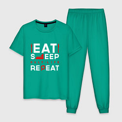 Пижама хлопковая мужская Надпись eat sleep Half-Life repeat, цвет: зеленый