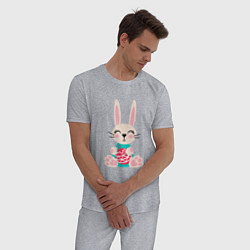 Пижама хлопковая мужская Новогодний кролик с елочным шаром, цвет: меланж — фото 2
