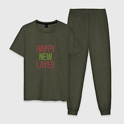 Пижама хлопковая мужская Happy New Layer, цвет: меланж-хаки