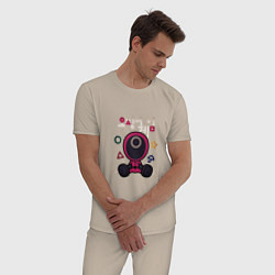 Пижама хлопковая мужская Squid game baby, цвет: миндальный — фото 2