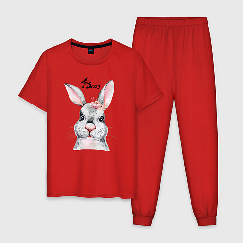 Мужская пижама Кролик - символ 2023 года / Красный – фото 1