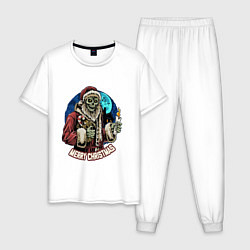 Пижама хлопковая мужская Санта скелет, цвет: белый