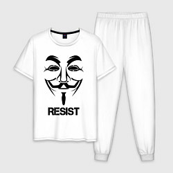 Пижама хлопковая мужская Guy Fawkes - resist, цвет: белый
