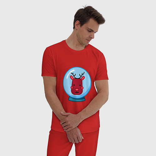 Мужская пижама Снежный шар с портретом оленя / Красный – фото 3