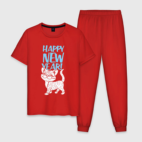 Мужская пижама Happy new year - kitten / Красный – фото 1
