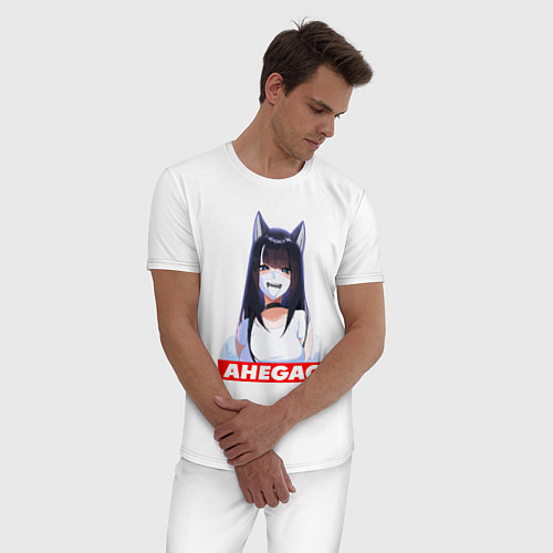 Мужская пижама Девушка ахегао с логотипом / Белый – фото 3