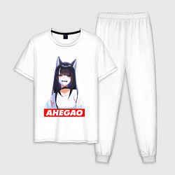 Пижама хлопковая мужская Девушка ахегао с логотипом, цвет: белый