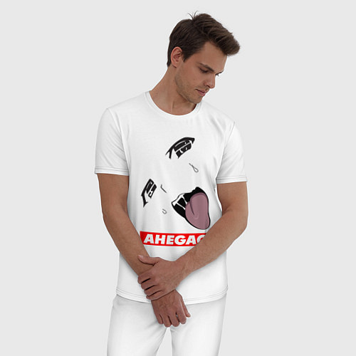 Мужская пижама Лицо ахегао с красным логотипом / Белый – фото 3