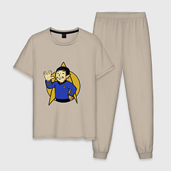 Пижама хлопковая мужская Spoke - vault boy, цвет: миндальный