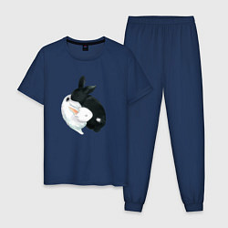 Пижама хлопковая мужская Кролики Инь Янь, цвет: тёмно-синий