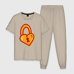 Пижама хлопковая мужская Сердечко-замочек, цвет: миндальный