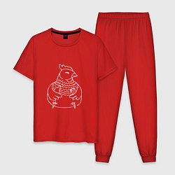 Пижама хлопковая мужская Довольная курица белая, цвет: красный