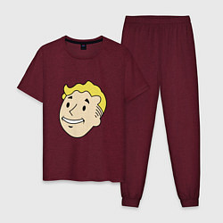 Пижама хлопковая мужская Vault boy head, цвет: меланж-бордовый