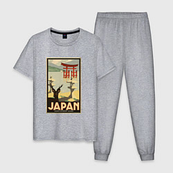 Пижама хлопковая мужская Япония винтаж природа, цвет: меланж