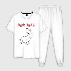 Пижама хлопковая мужская New year rabbit, цвет: белый