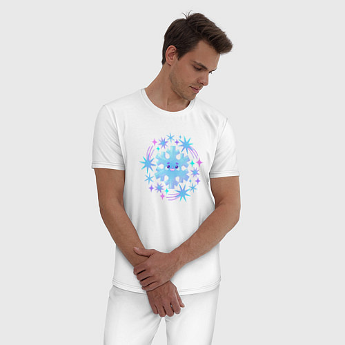 Мужская пижама Смешная снежинка с разноцветными звездами / Белый – фото 3