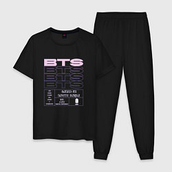 Пижама хлопковая мужская BTS kpop group info, цвет: черный