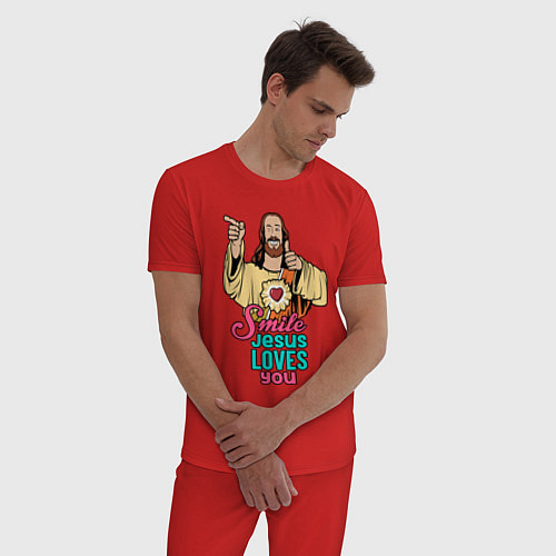 Мужская пижама Jesus Christ love u / Красный – фото 3