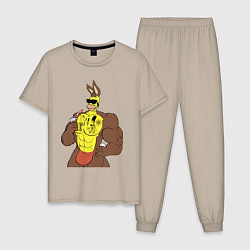 Пижама хлопковая мужская Homer Simpson - mighty rabbit, цвет: миндальный