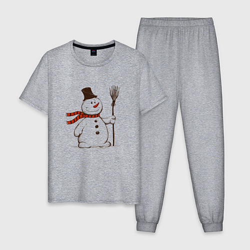 Мужская пижама Новогодний снеговик с метлой / Меланж – фото 1