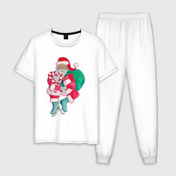 Мужская пижама Санта Клаус с мешком подарков на коньках
