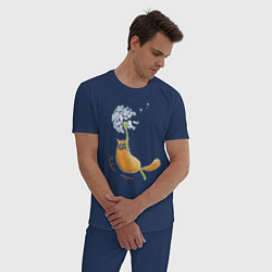 Пижама хлопковая мужская Кот на одуванчике, цвет: тёмно-синий — фото 2