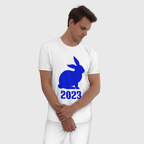 Мужская пижама 2023 силуэт кролика синий / Белый – фото 3