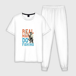 Пижама хлопковая мужская Мужик на рыбалке, цвет: белый