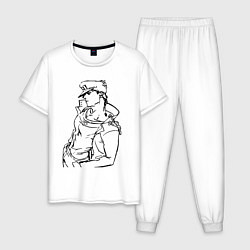 Пижама хлопковая мужская Дзётаро Кудзё - герой, цвет: белый