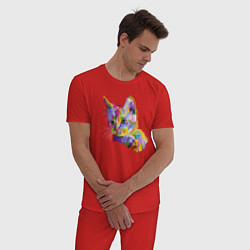 Пижама хлопковая мужская Поп арт котенок, цвет: красный — фото 2
