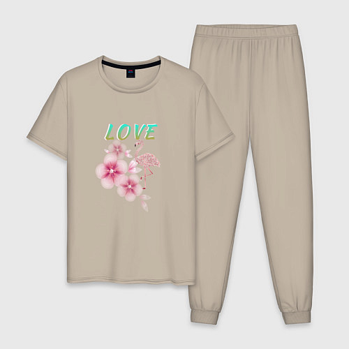 Мужская пижама Любовь и фламинго / Миндальный – фото 1