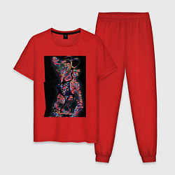 Пижама хлопковая мужская Джолин Куджо - glitch - night, цвет: красный