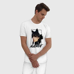 Пижама хлопковая мужская Wednesday Black cat, цвет: белый — фото 2