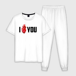 Пижама хлопковая мужская I love you - прикол, цвет: белый