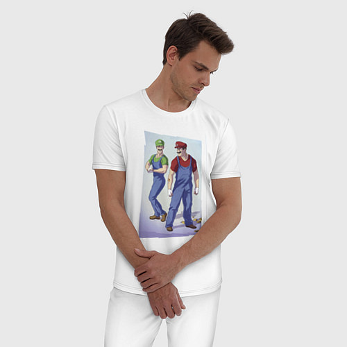 Мужская пижама Марио и Луиджи - крутые чуваки - стилизация / Белый – фото 3