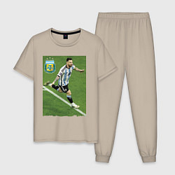Пижама хлопковая мужская Argentina - Lionel Messi - world champion, цвет: миндальный
