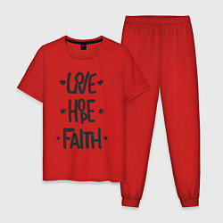 Пижама хлопковая мужская Love hope faith, цвет: красный