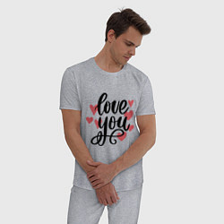 Пижама хлопковая мужская Love U, цвет: меланж — фото 2