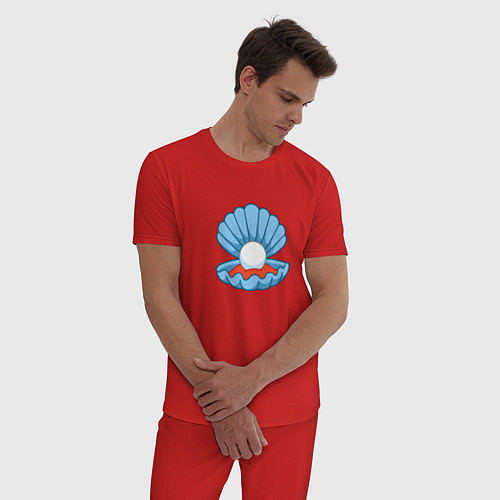 Мужская пижама Мультяшная голубая ракушка с жемчужиной / Красный – фото 3