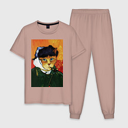 Пижама хлопковая мужская Кот Ван Гога портрет с отрезанным ухом - пародия, цвет: пыльно-розовый
